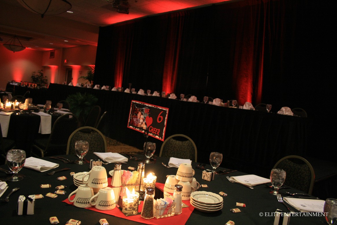 red decorate reception table